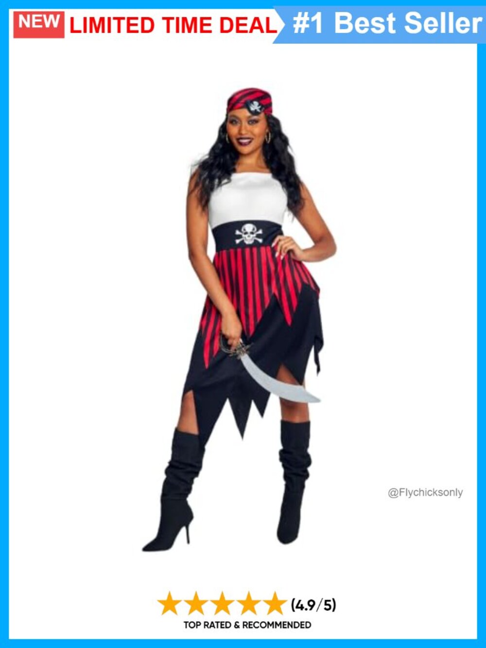 Pirate Costume Womens Layered Dress Bandana Eye Patch Halloween